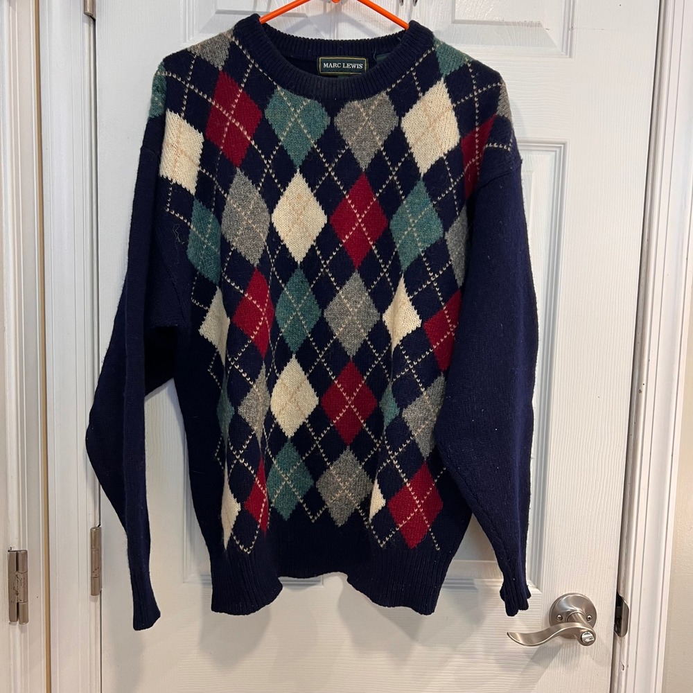 MARC LEWIS Mens‎ Argyle Wool Sweater